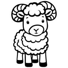 Cute horned ram vector line art, black and white illustration for engrave, laser engrave, farm decor and creative projects