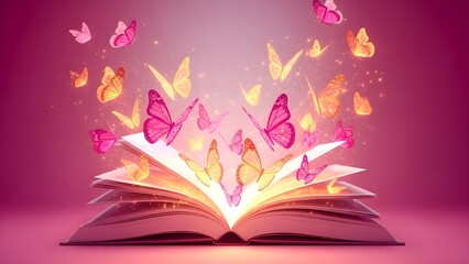 Happy valentine's day festival image with magical book and butterflies