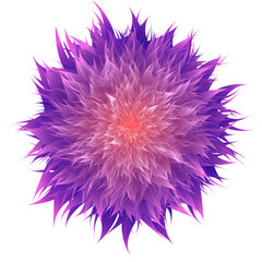 Single spiky purple abstract flower with layered texture and glowing center, isolated on white background, ideal for digital art projects.