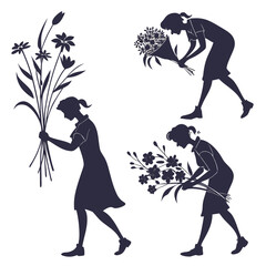 Silhouettes of women with flowers