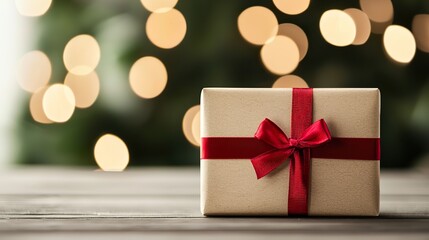 Gift card mockup, wrapped present, holiday background, festive season