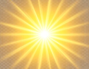 Bright, golden, central light source emanating rays outwards against a checkered, transparent background