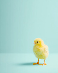 Cute Yellow Chick Standing Alone on Pastel Background