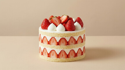 Strawberry Cream Cake On Beige Background