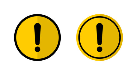 Warning sign, caution icon with shadow. Exclamation mark alert symbol in yellow circle