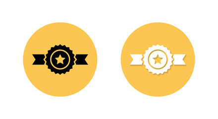 Rosette award medal icon with star. Achievement badge symbol with shadow