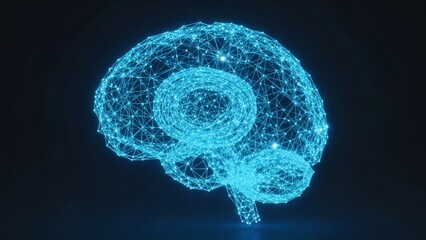 Digital Brain Lattice with Glowing Blue Neural Network Representing Artificial Intelligence