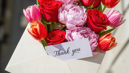 Envelope with flowers and thank you card, ideal for appreciation gifts, marketing, and event promotions