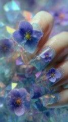 Elegant Woman's Hand with Floral Nail Art