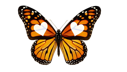 Fototapeta premium Monarch butterfly isolated on transparent background with heart shaped spots