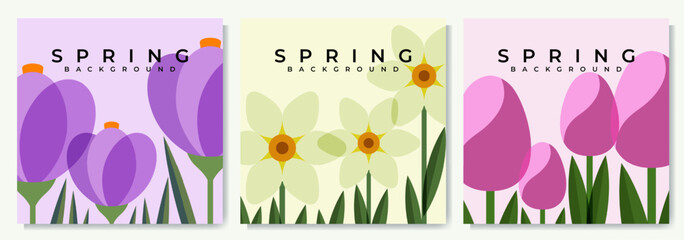 A set of three spring geometric square cards