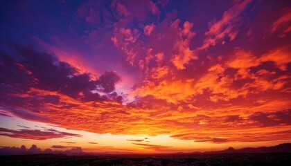 Obraz premium Vibrant Sunset Sky - A Spectacular Display of Colors and Clouds at Dusk.