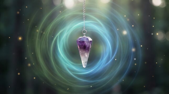 Spiritual Pendulum Divination for Dowsing and Energy Healing on Mystical Background