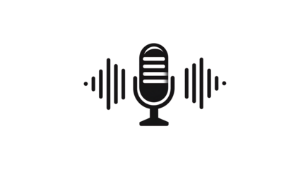 Microphone Icon with Sound Waves on transparent Background, Audio Symbol