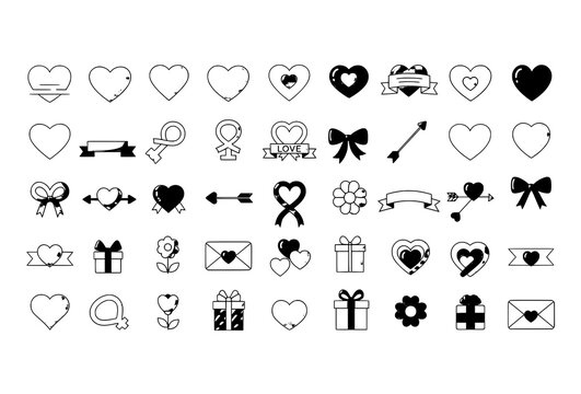 Valentine&rsquo;s Day colorful heart and love design elements vector set isolated on white