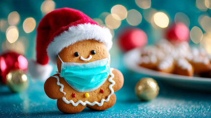 Gingerbread Man with Santa Hat and Face Mask