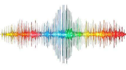 Colorful sound wave pattern with multicolored lines on transparent background
