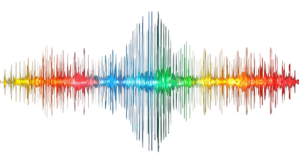 Colorful sound wave pattern with multicolored lines on transparent background