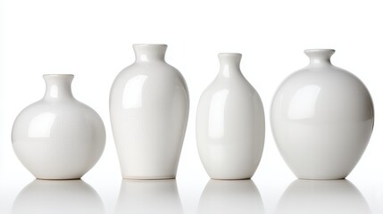 A collection of elegant white vases in various shapes, perfect for home decor and enhancing any interior space.