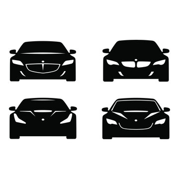Four sleek car silhouettes presented in a minimalist black and white style