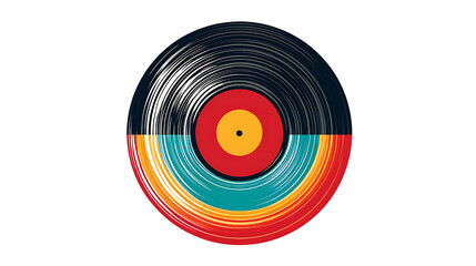 Colorful vinyl record with multicolored sections on transparent background