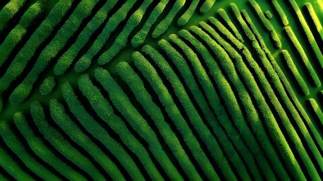 Tea industry. Tea leaves. Plantation. Culture. Aerial view of a lush green field, showcasing the intricate patterns and textures of the crops.