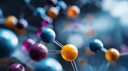 Colorful spheres and bonds illustrating molecular structure in scientific setting, chemical compound visualization, atomic arrangement, molecular model display, scientific education imagery,