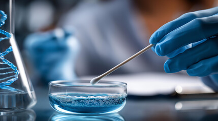 Nucleic acid detection with medical cotton swab, genetic testing, DNA sampling, molecular diagnostics, clinical biotechnology, medical specimen collection, with copy space