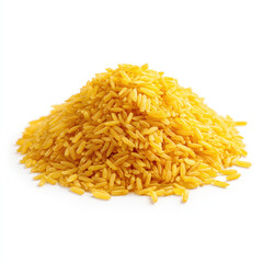 Golden parboiled rice grain heap isolated on white background