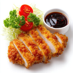 Crispy fried tonkatsu with shredded cabbage and sauce