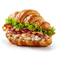 Crispy bacon and lettuce croissant sandwich with creamy spread