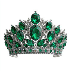 Emerald crown with silver filigree and sparkling gems