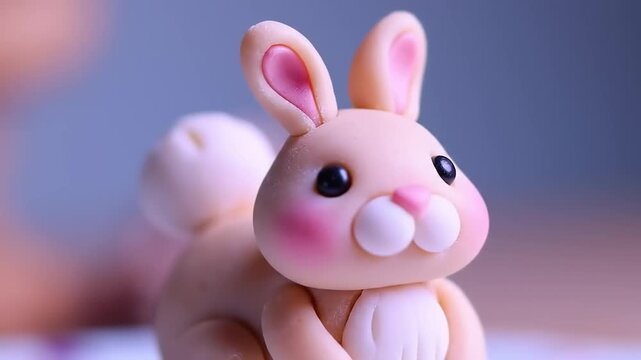 Close up of a sculpted bunny with soft colors and blurred background