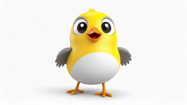 A 3D animated Setophaga bird character with oversized eyes standing on a plain white background