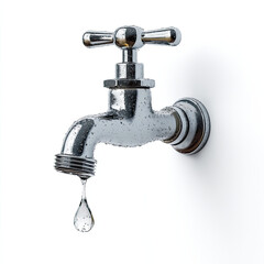 Metal faucet with water drop hanging gently