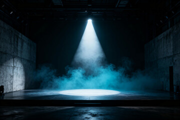 Stage Spotlight with Blue Smoke in Concrete Room