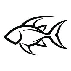 A striking black and white tribal style illustration of a fish design