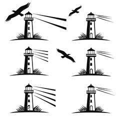 Collection of lighthouse silhouettes