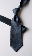 
Classic black formal necktie isolated on clean background, symbolizing professional menswear, business elegance, corporate fashion, and timeless formal style.