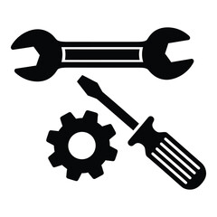 A simple illustration featuring tools like wrenches screwdrivers and gears