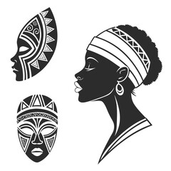African cultural silhouettes and masks