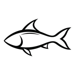 A simple black and white outline drawing of a fish in profile view