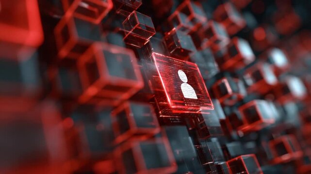 Secure digital identity concept with holographic user icon protected by encryption grid, futuristic tech background