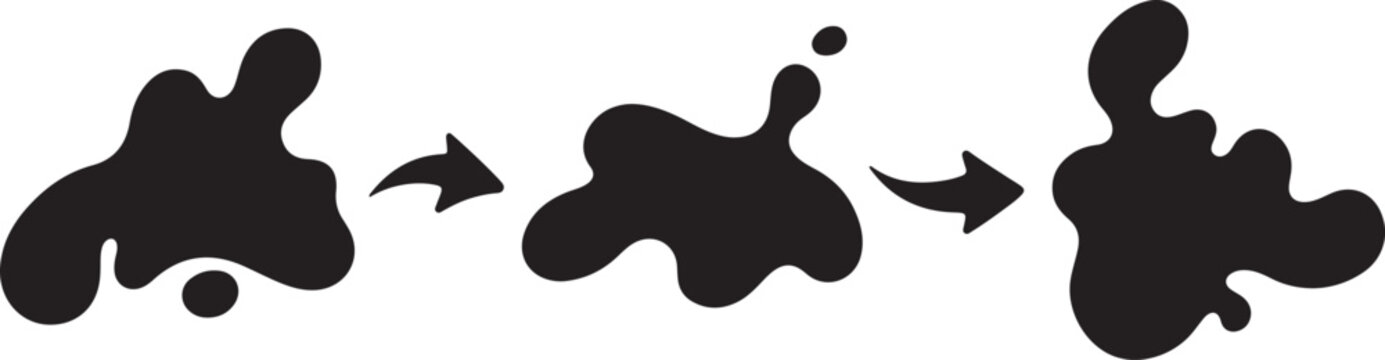 Black Liquid Blobs Morphing Evolution Process