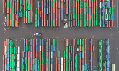 DRONE: Long lines of shipping containers cover the export terminal of large port