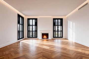 Modern Minimalist Living Room with Herringbone Parquet
