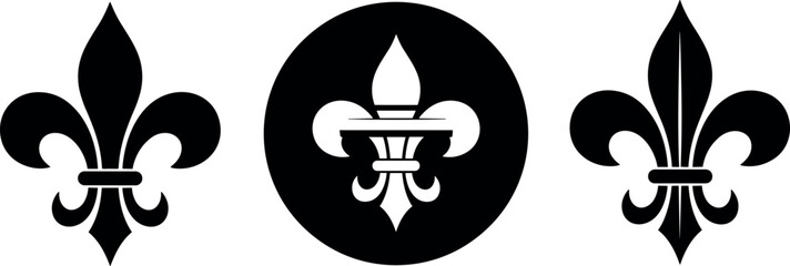 Fleur de lis symbol icons set vector illustration elegant heraldic floral emblem vintage decorative design black silhouette © Jomila