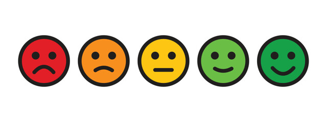 Obraz premium Emotion Feedback Faces – Colorful Mood Rating Vector Illustration