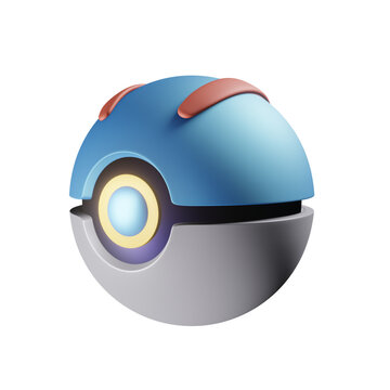 Round spherical retro toy 3D. Game with a glowing ball in the center. Pokeball