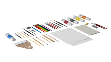 Canvas drawing tools isolated creative materials